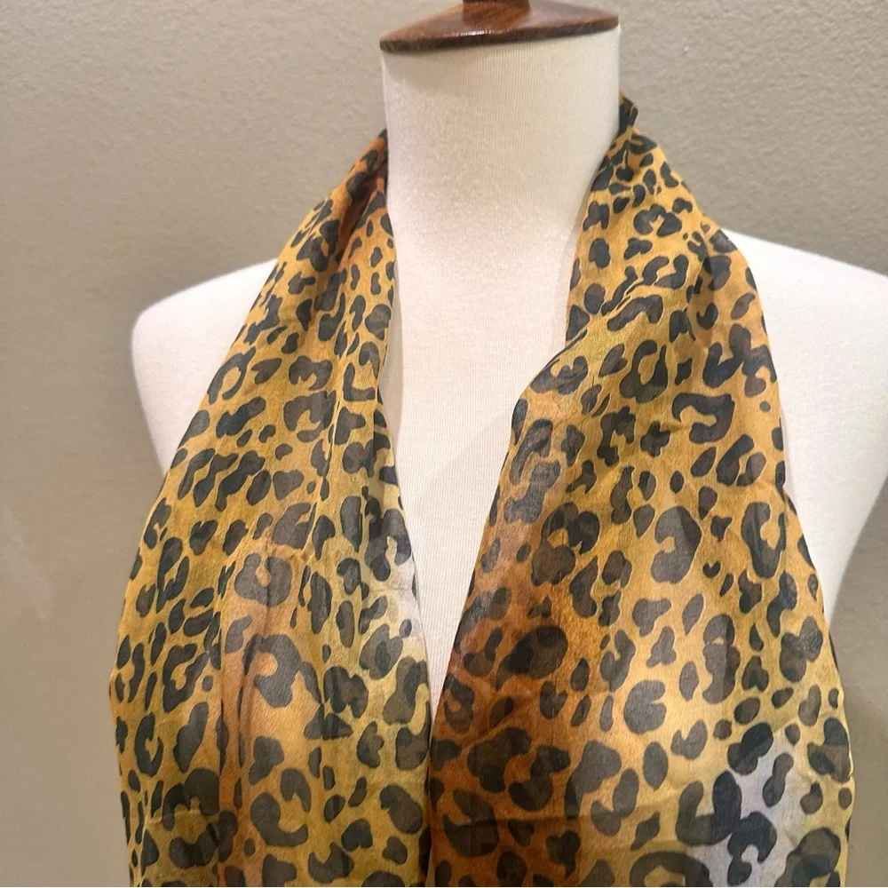 Leopard Print Scarf Vintage Thin Long Bag Charm wrap Faux Silk